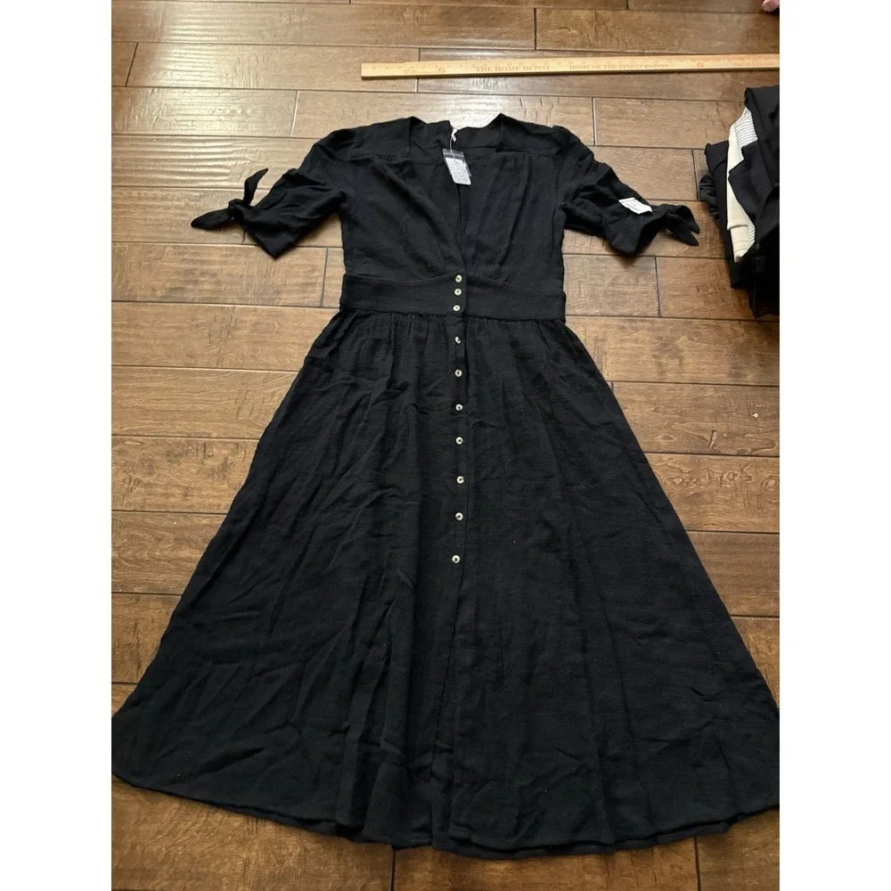 NWT Free People Love Of My Life Midi Dress Black Button front Sz L Large - Picture 2 of 11